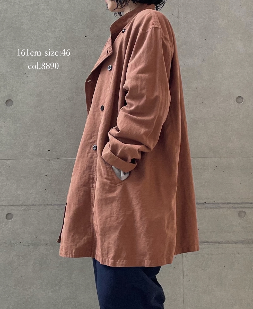 INHT2611CLD(ジャケット) COTTON LINEN PLAIN OVERDYE STAND COLLAR DOUBLE BREAST JACKET
