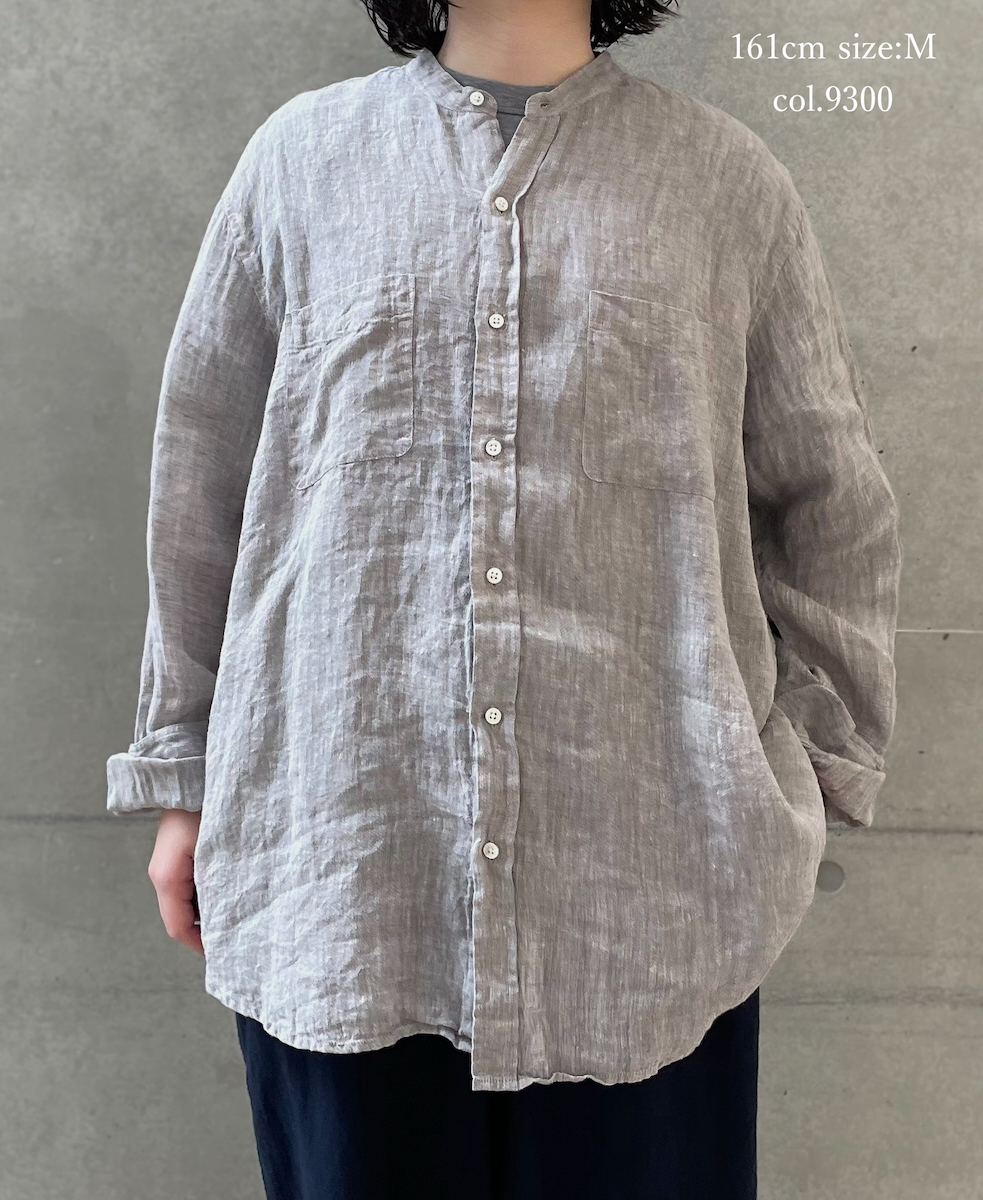 NVL1951LW(シャツ) 60s LINEN CHAMBRAY BANDED COLLAR L/SH OVERSIZED SHIRT