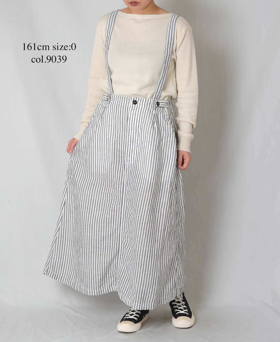 ISNAM2611S(スカート) LINEN COTTON STRIPE ADJUSTER TACK SKIRT WITH SUSPENDERS