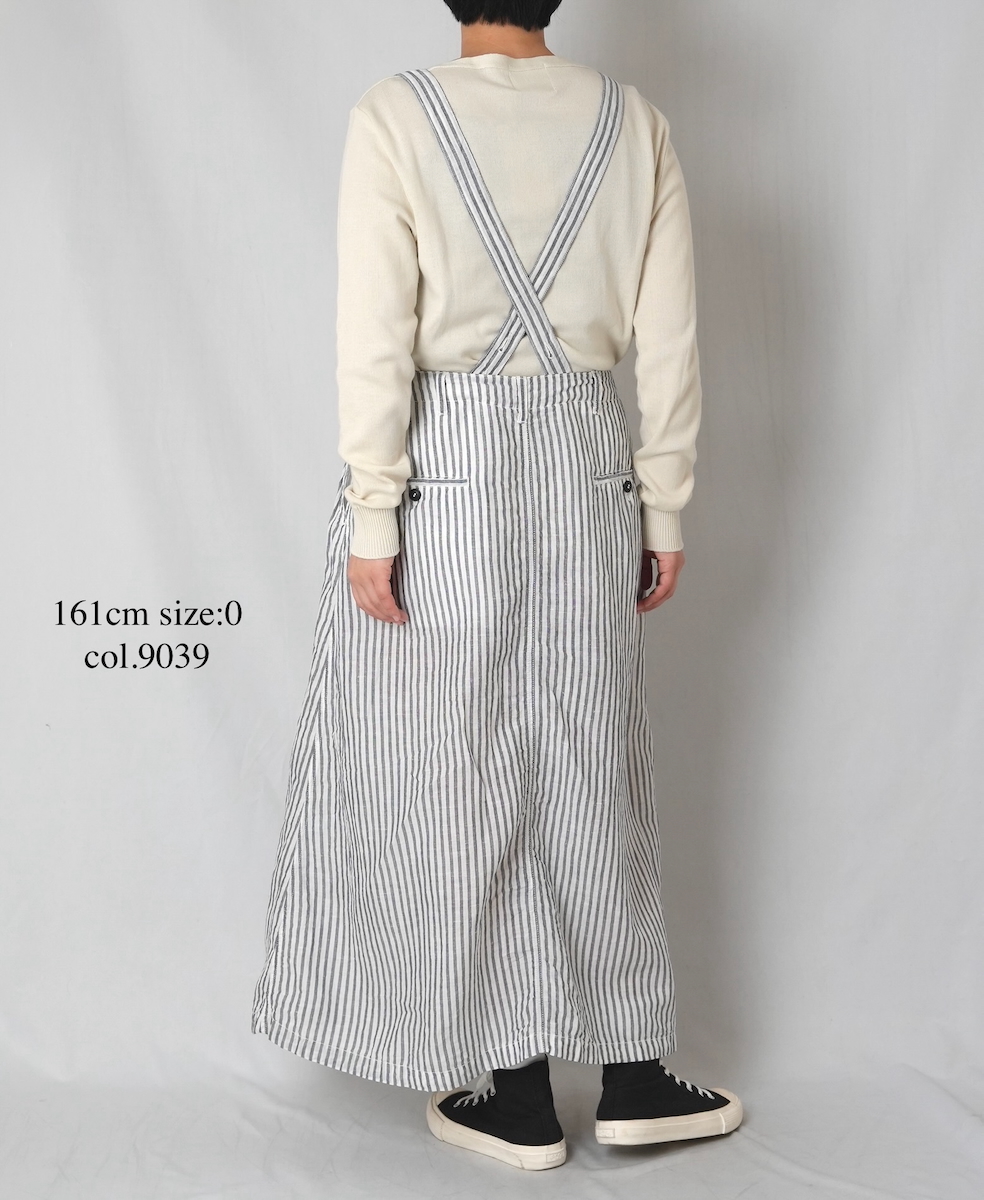 ISNAM2611S(スカート) LINEN COTTON STRIPE ADJUSTER TACK SKIRT WITH SUSPENDERS