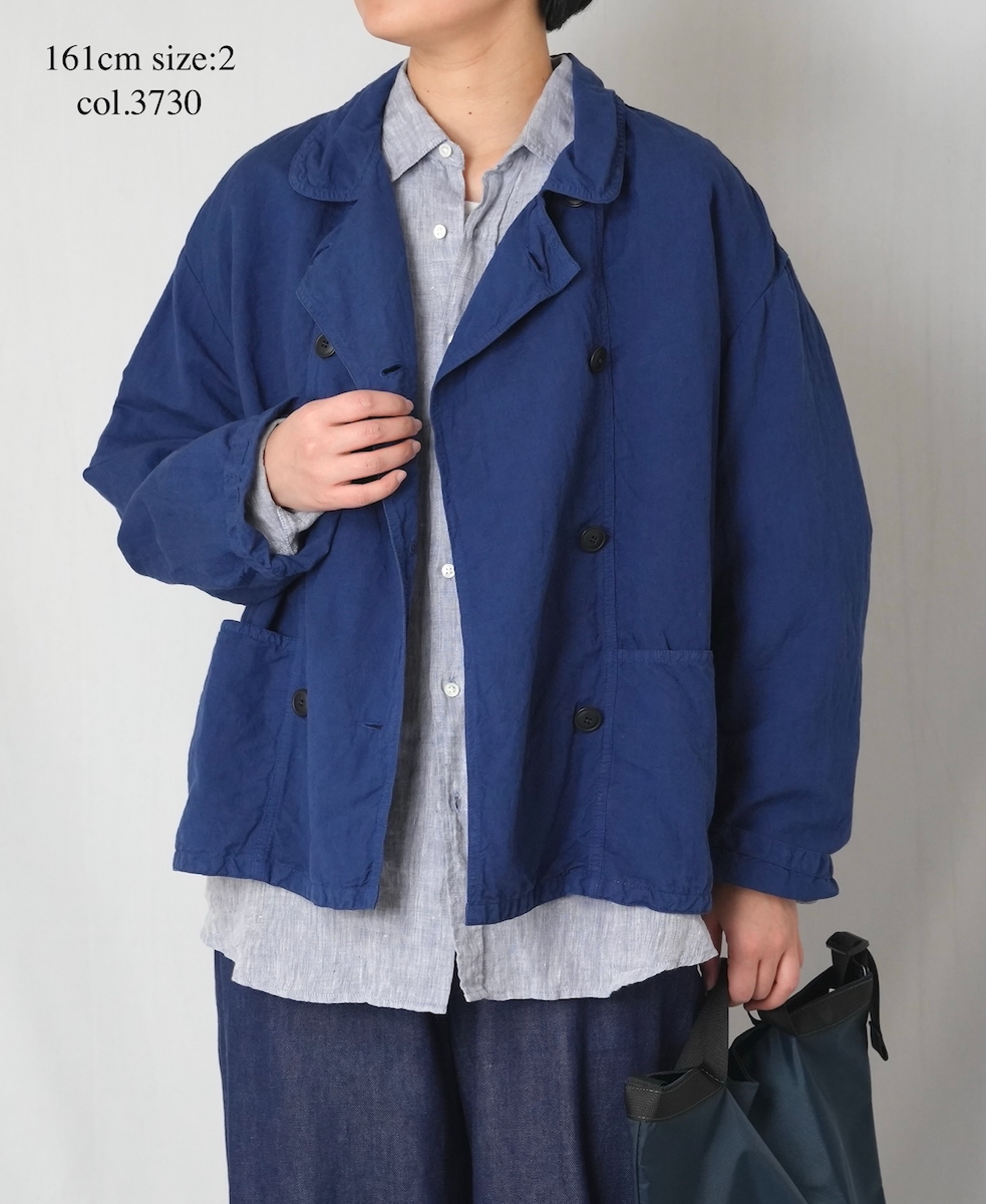ISNAM2601D(ジャケット) LINEN COTTON PLAIN OVERDYE ROUND COLLAR DOUBLE JACKET