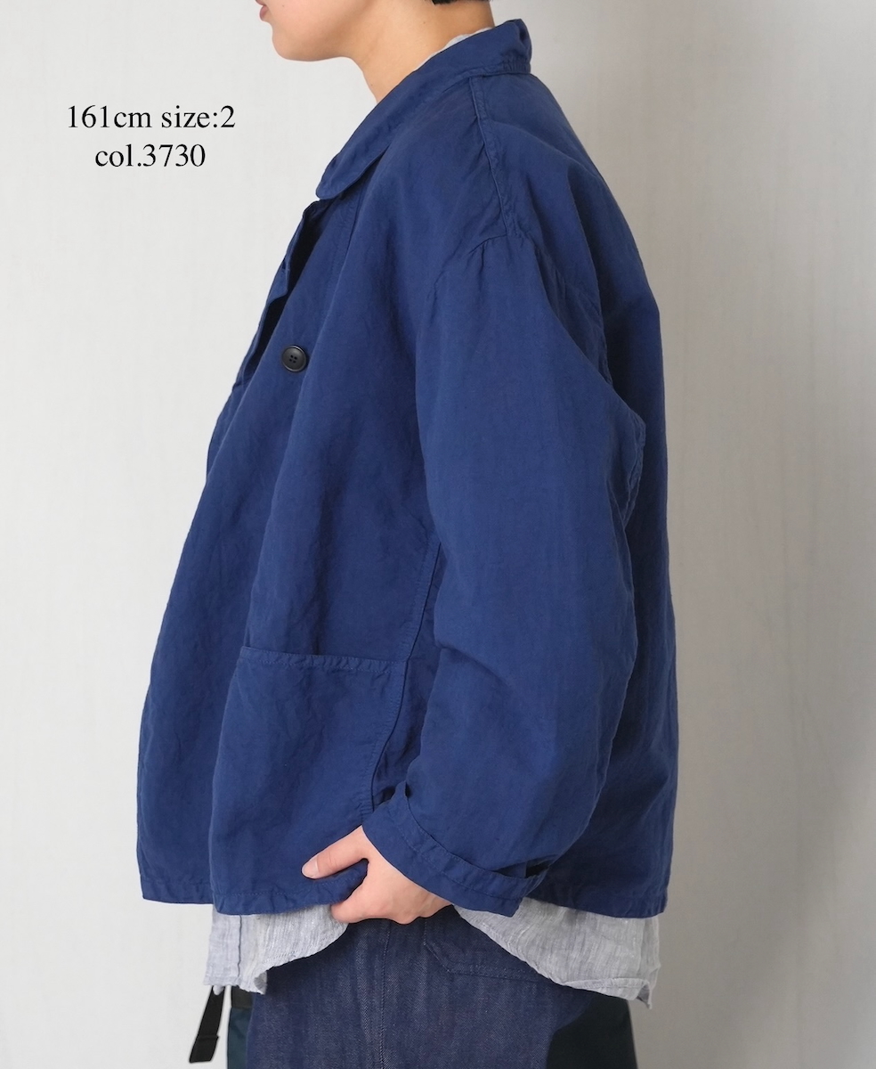 ISNAM2601D(ジャケット) LINEN COTTON PLAIN OVERDYE ROUND COLLAR DOUBLE JACKET