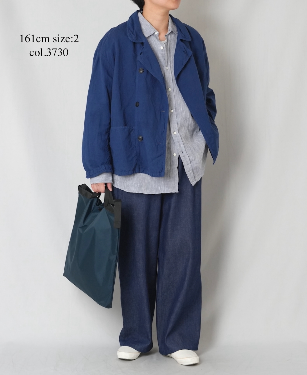 ISNAM2601D(ジャケット) LINEN COTTON PLAIN OVERDYE ROUND COLLAR DOUBLE JACKET