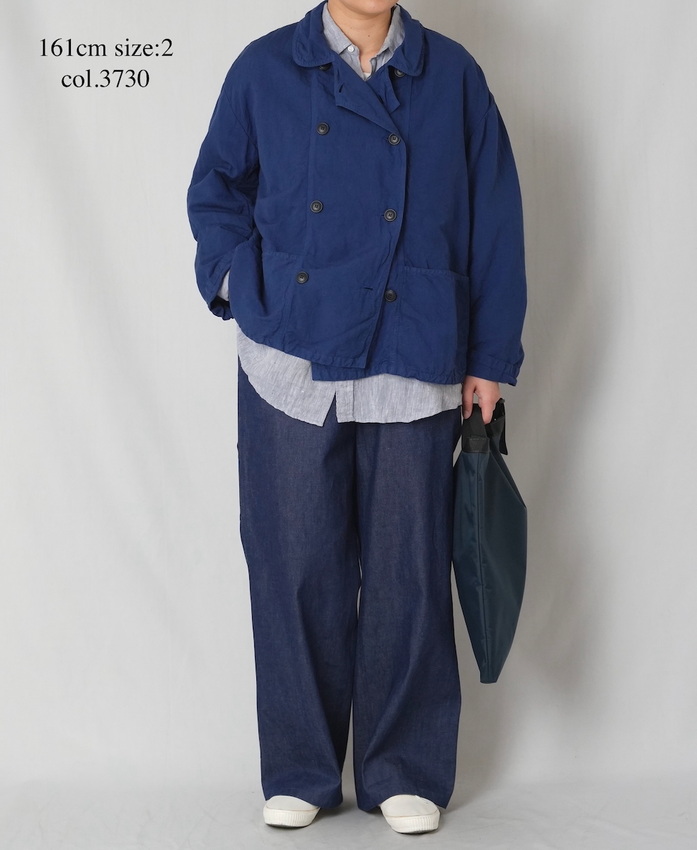 ISNAM2601D(ジャケット) LINEN COTTON PLAIN OVERDYE ROUND COLLAR DOUBLE JACKET