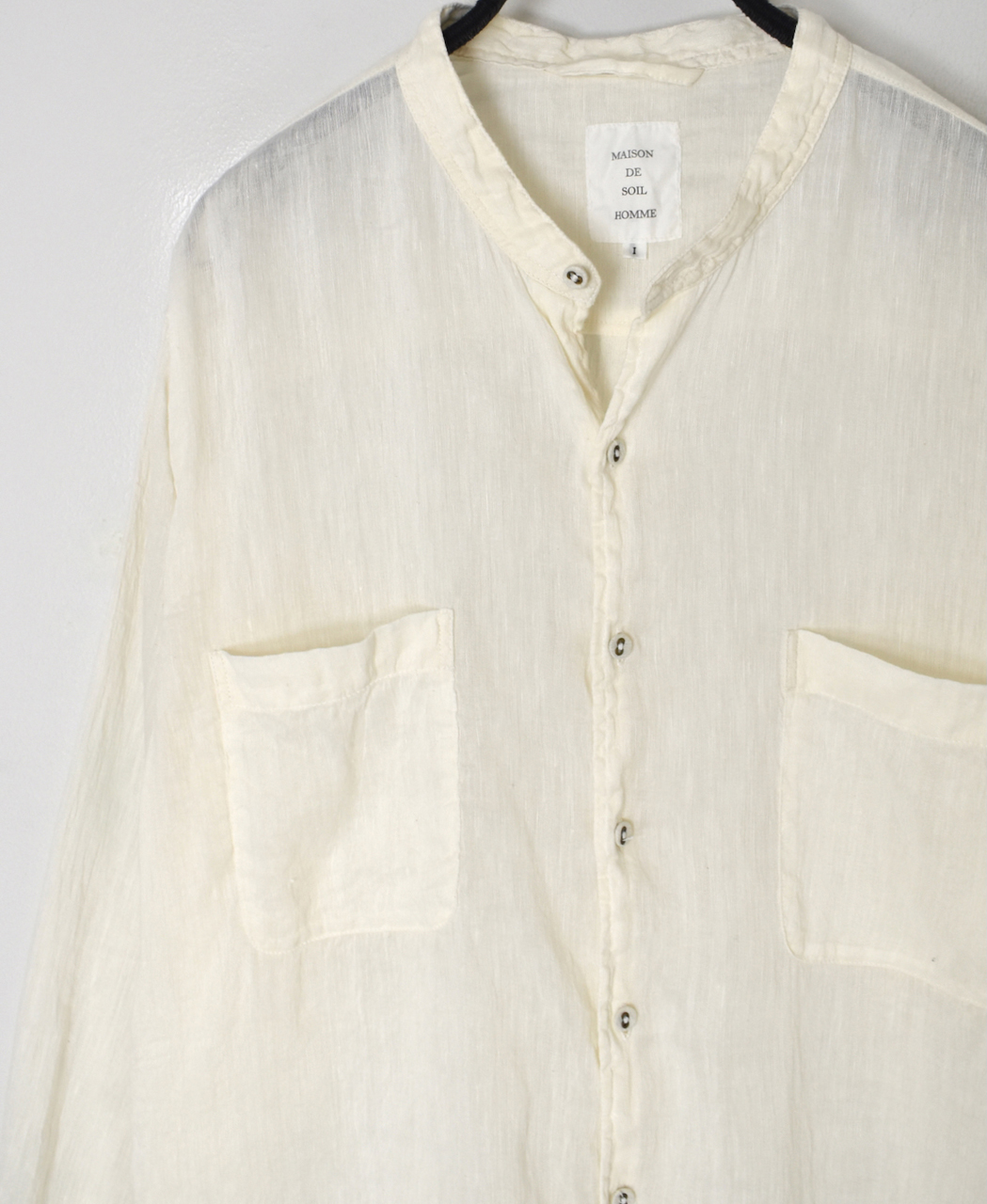 IMDSH2303LCD(シャツ) AUTLOOM LINEN/COTTON PLAIN OVERDYE BANDED COLLAR SHIRTS