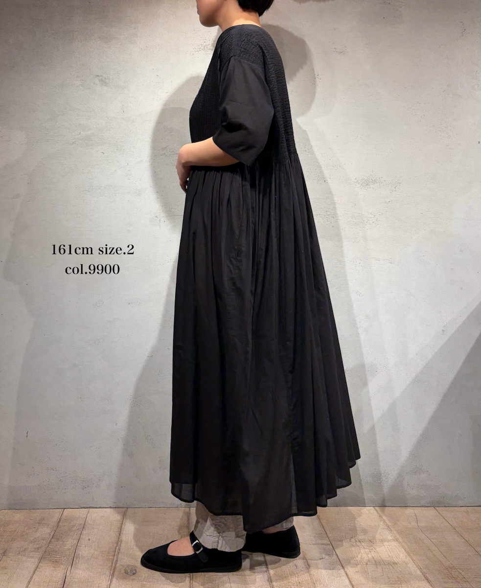 NMDS26243(ワンピース) 80s ORGANIC COTTON VOILE CREW-NECK HALF/SLEEVE DRESS WITH MINI PINTUCK