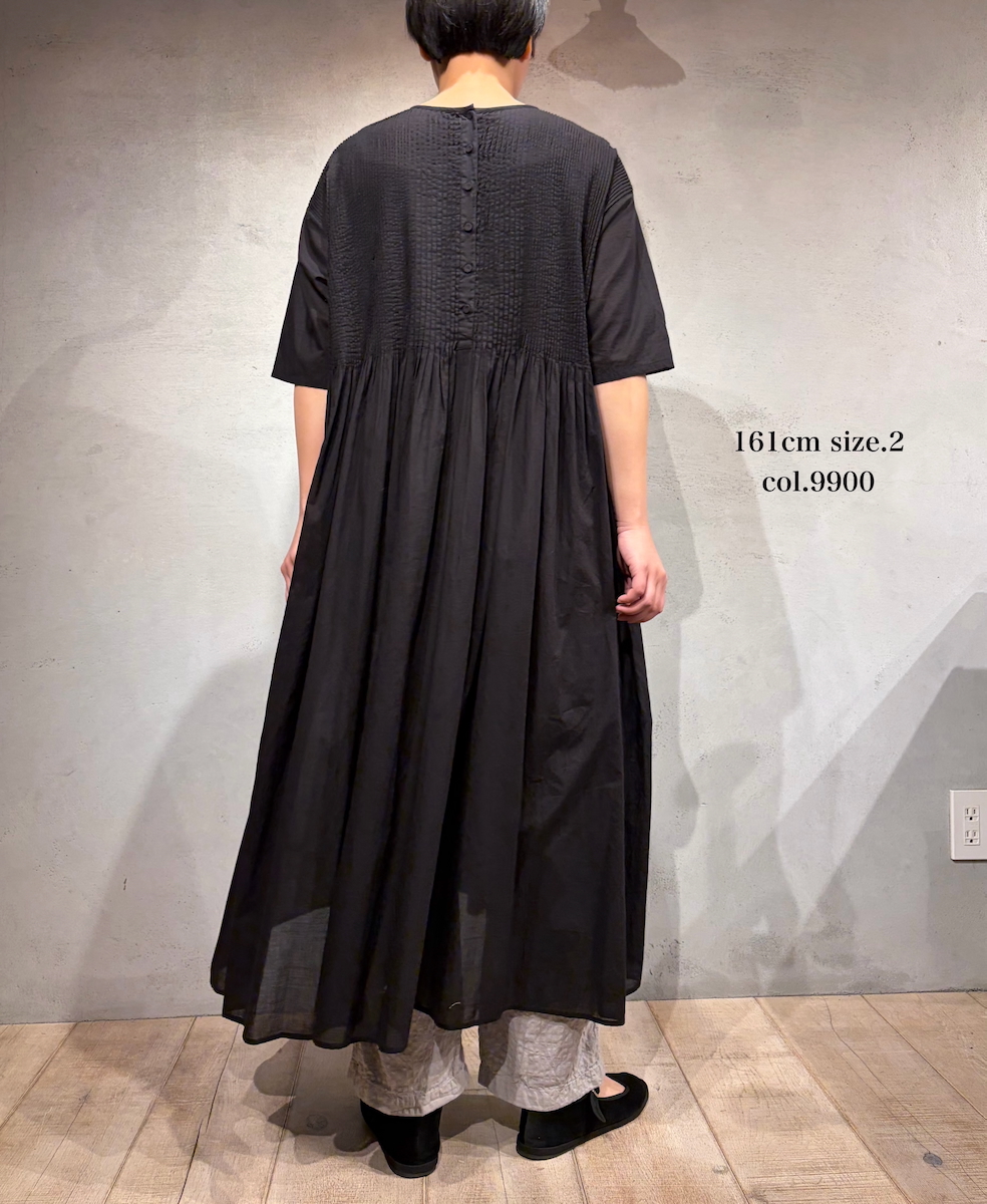 NMDS26243(ワンピース) 80s ORGANIC COTTON VOILE CREW-NECK HALF/SLEEVE DRESS WITH MINI PINTUCK
