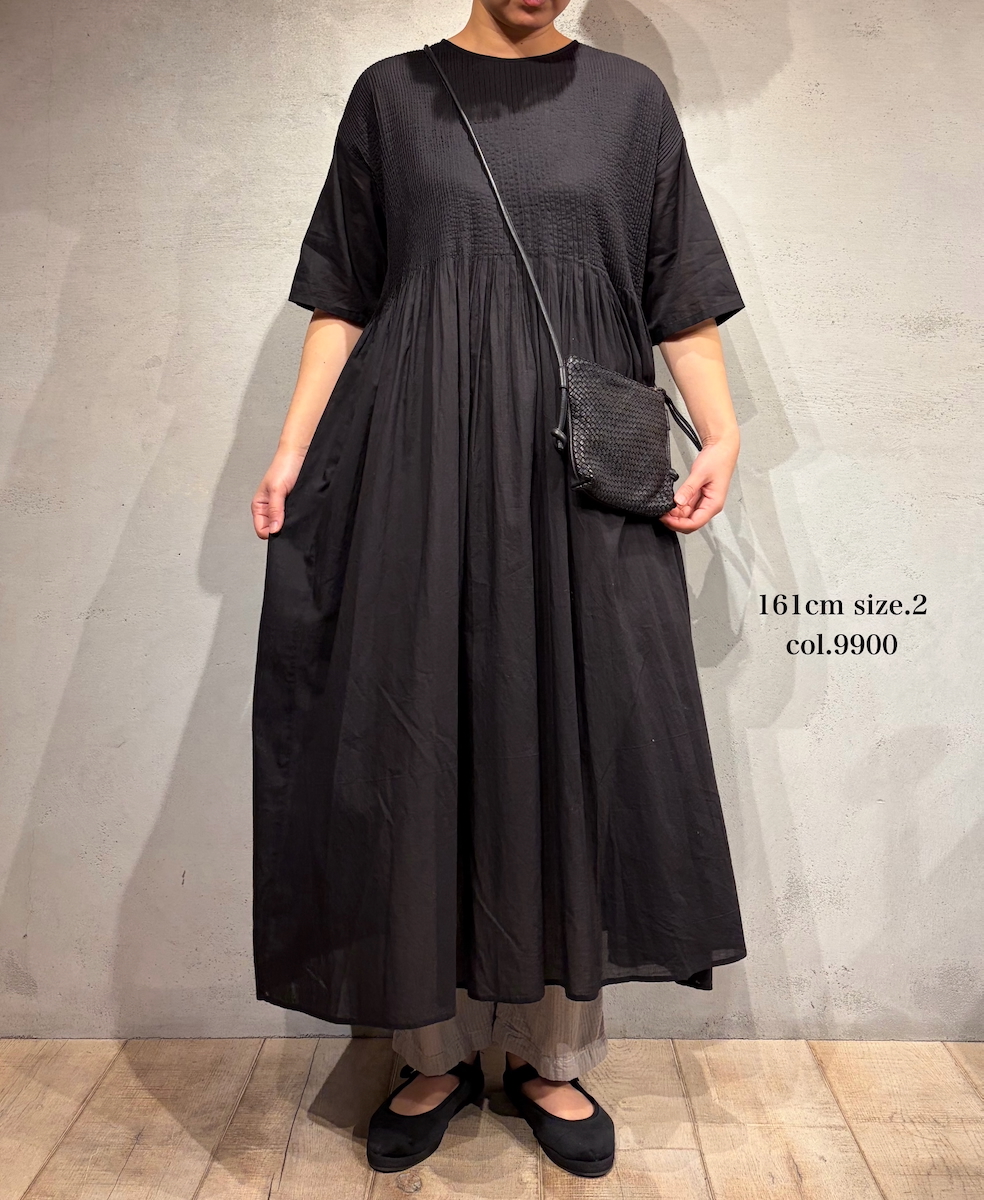 NMDS26243(ワンピース) 80s ORGANIC COTTON VOILE CREW-NECK HALF/SLEEVE DRESS WITH MINI PINTUCK