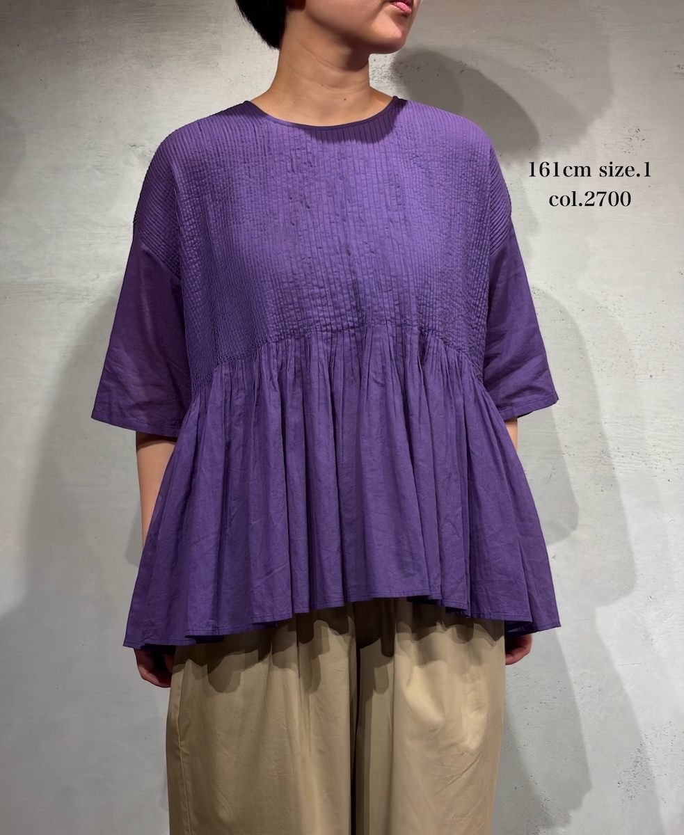 NMDS26241(シャツ) 80s ORGANIC COTTON VOILE CREW-NECK PULLOVER HALF/SLEEVE SHIRT WITH MINI PINTUCK