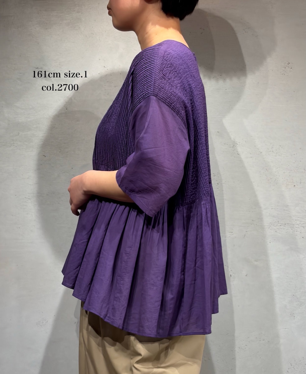 NMDS26241(シャツ) 80s ORGANIC COTTON VOILE CREW-NECK PULLOVER HALF/SLEEVE SHIRT WITH MINI PINTUCK