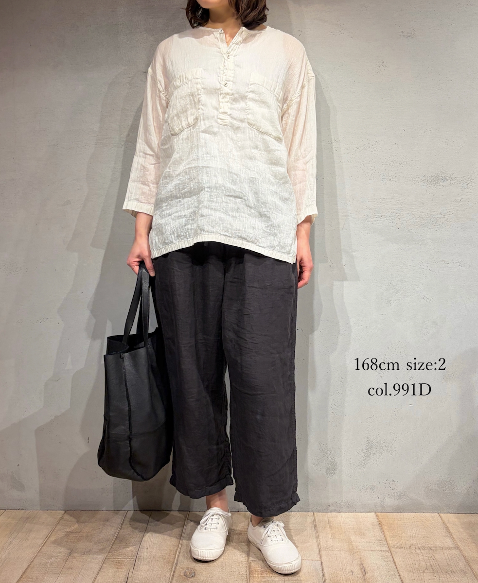 IMDSH2101LPD (パンツ) 60s AUTOLOOM LINEN PLAIN (OVERDYE) EASY CROPPED PANTS