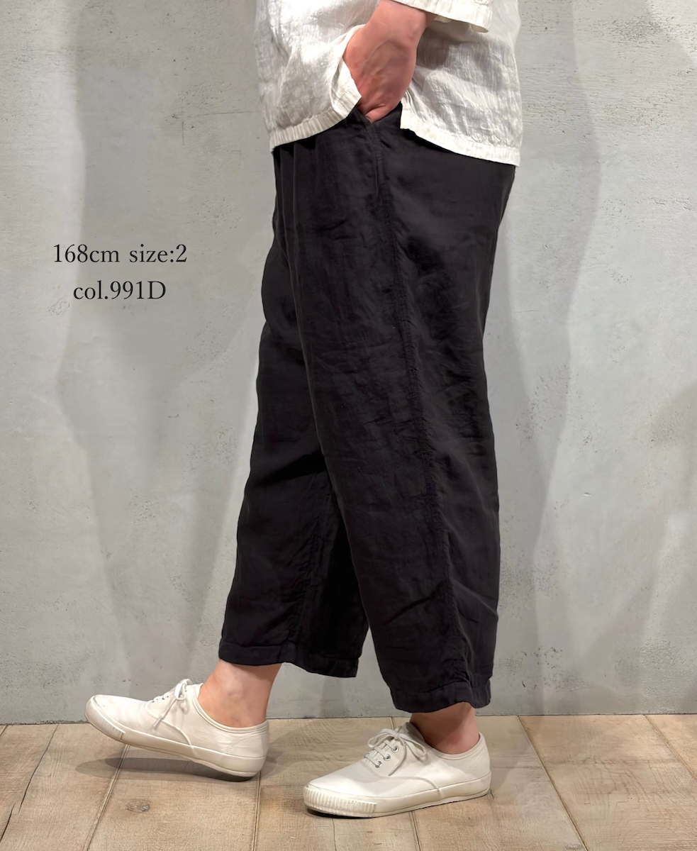 IMDSH2101LPD (パンツ) 60s AUTOLOOM LINEN PLAIN (OVERDYE) EASY CROPPED PANTS