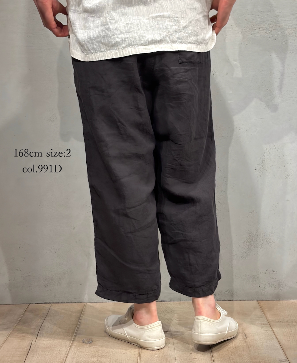 IMDSH2101LPD (パンツ) 60s AUTOLOOM LINEN PLAIN (OVERDYE) EASY CROPPED PANTS