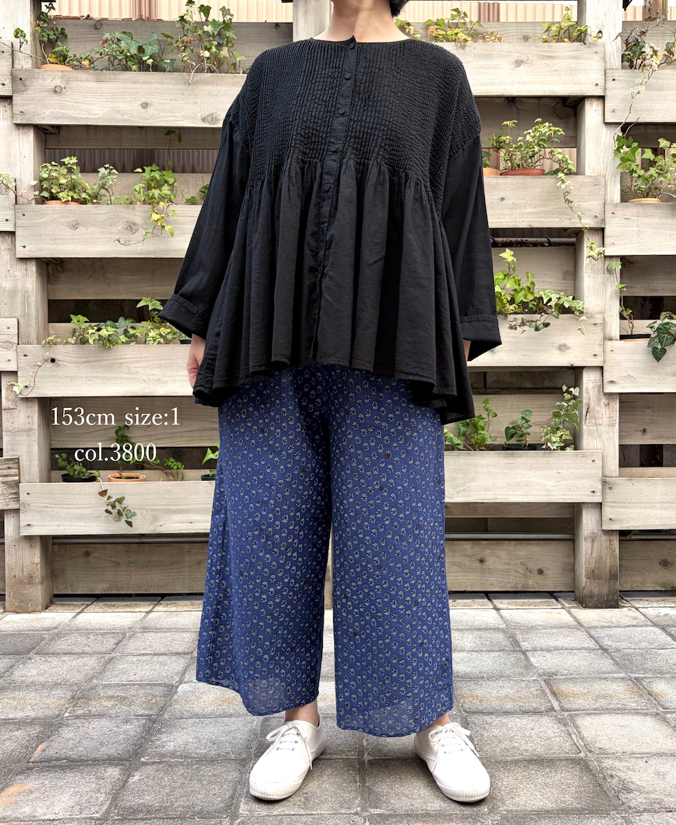 NMDS26255(パンツ) 80s VOILE SMALL GENTIANA BLOCK PRINT EASY PANTS