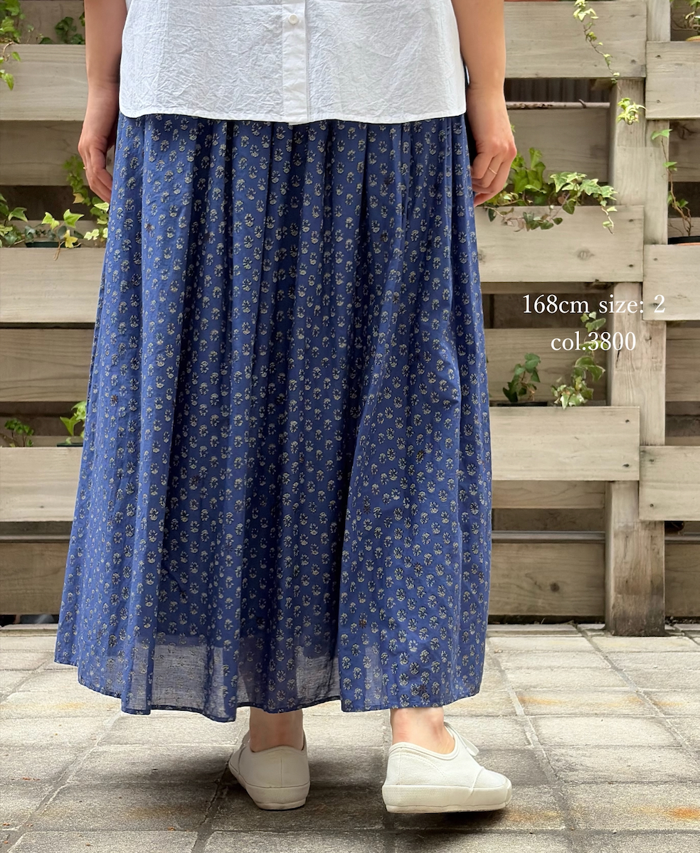 NMDS26254(スカート) 80s VOILE SMALL GENTIANA BLOCK PRINT GATHERED SKIRT WITH LINING