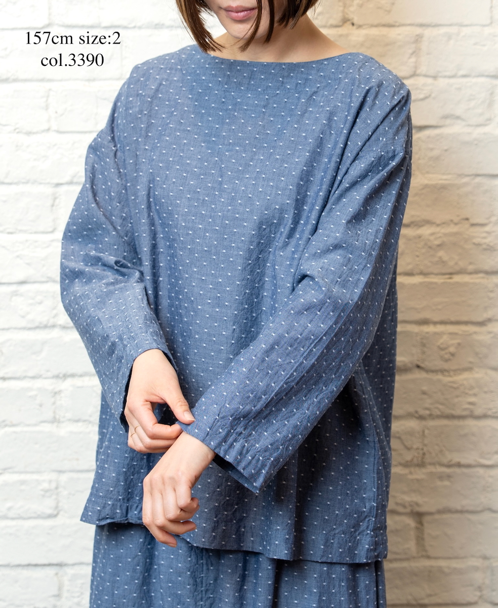 INAM2623CB(スモック)  DOBIE CHAMBRAY WASH BOAT NECK SMOCK