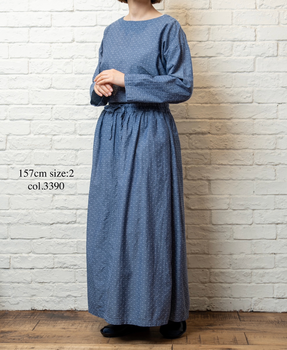 INAM2624CB(スカート) DOBIE CHAMBRAY WASH PLEATED EASY SKIRT WITH LINING