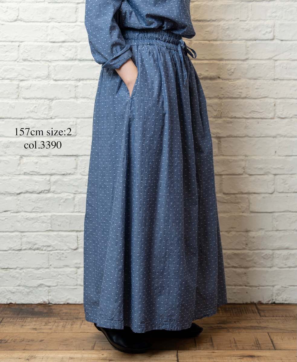 INAM2624CB(スカート) DOBIE CHAMBRAY WASH PLEATED EASY SKIRT WITH LINING