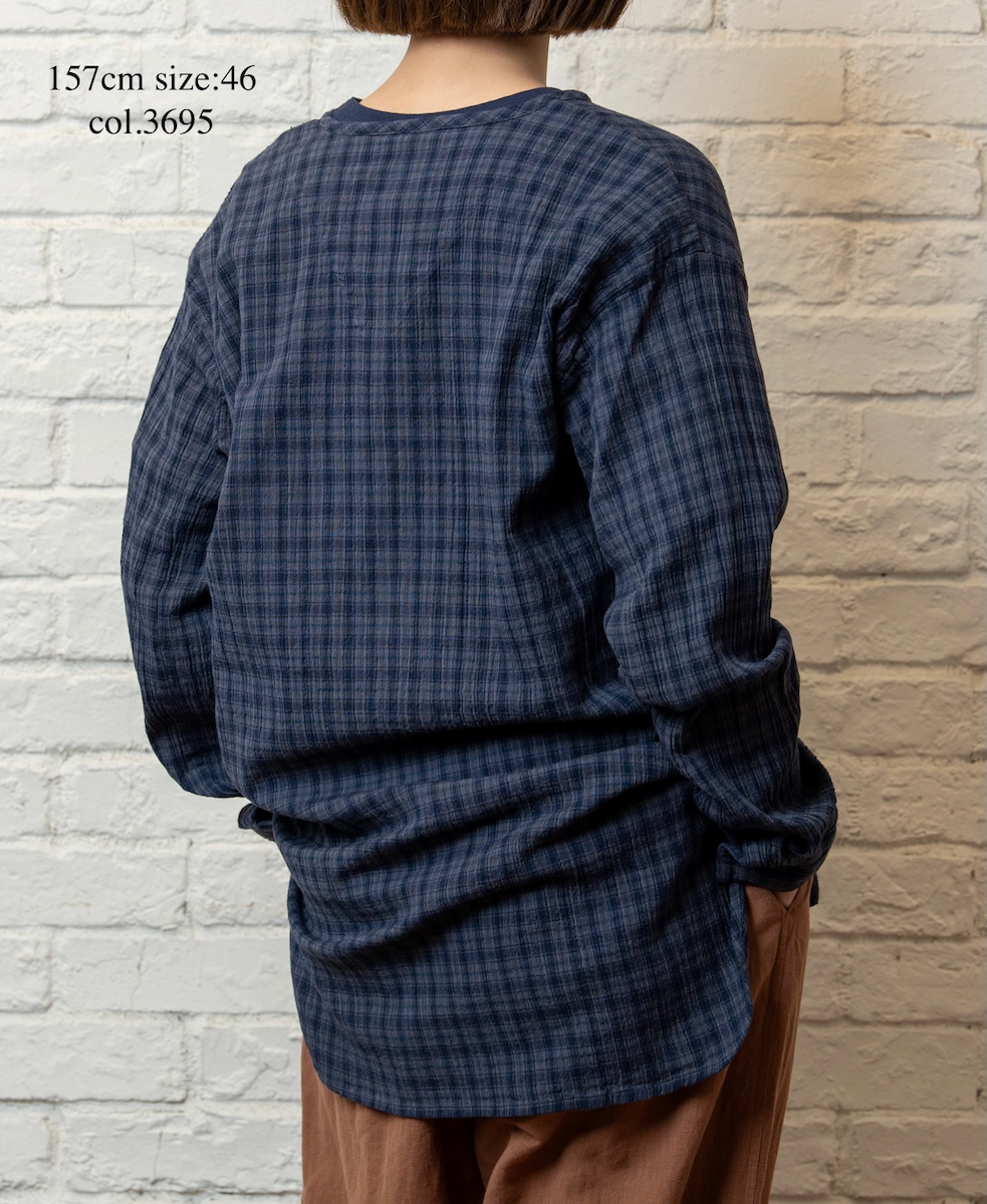 INHT2603CCD(シャツ) COTTON CHECK OVERDYE HENRY NECK SHIRT