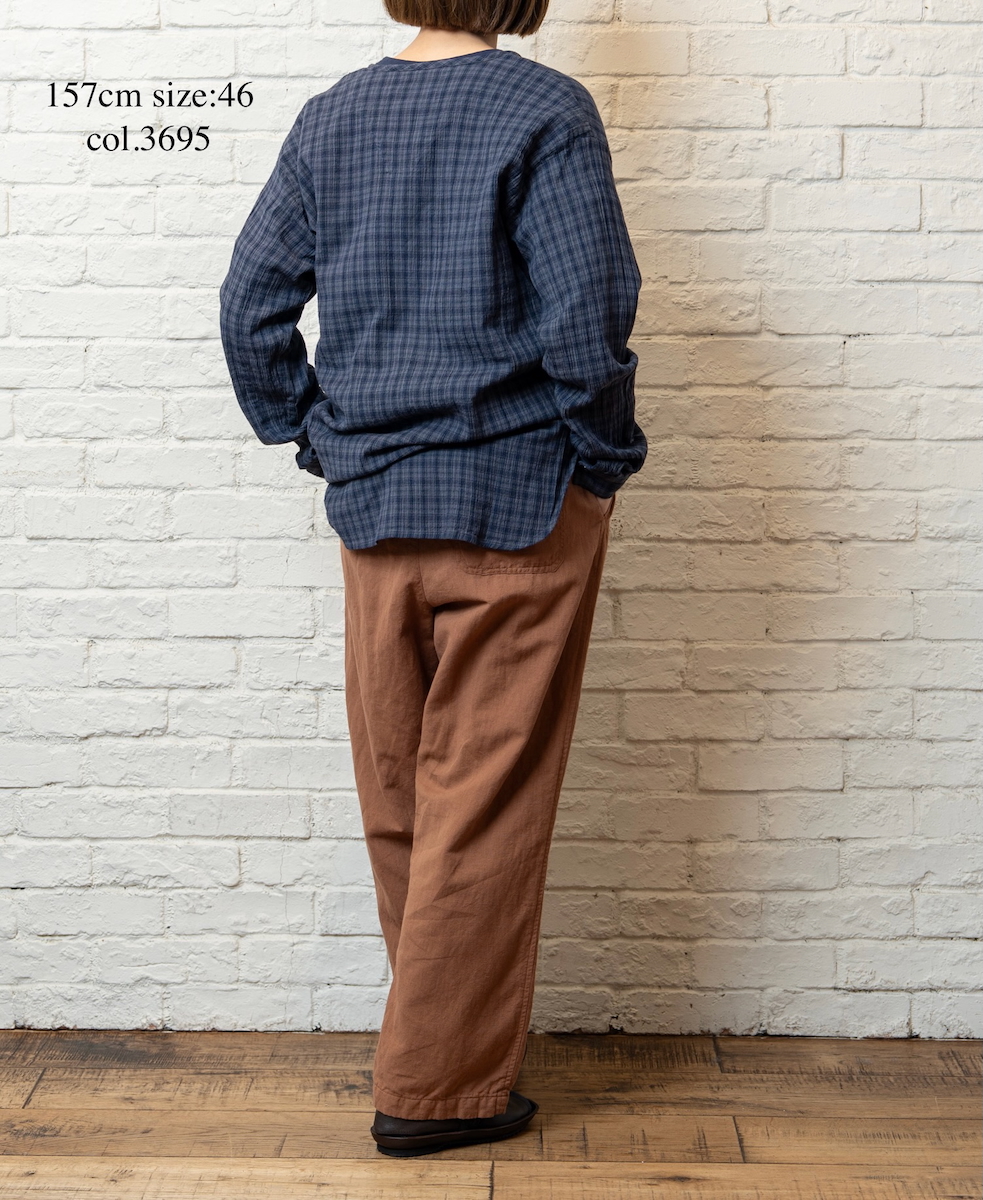 INHT2603CCD(シャツ) COTTON CHECK OVERDYE HENRY NECK SHIRT