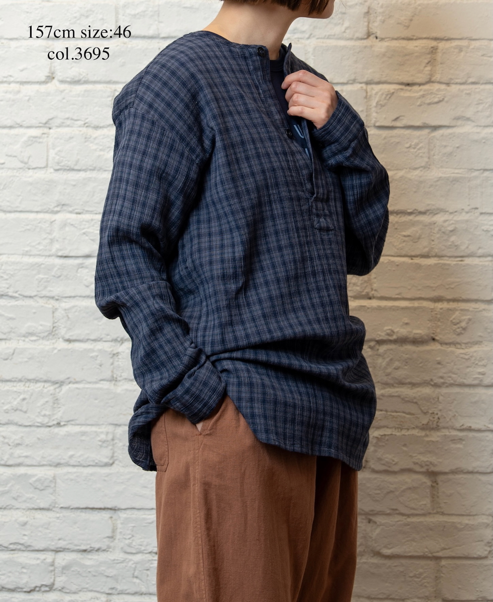 INHT2603CCD(シャツ) COTTON CHECK OVERDYE HENRY NECK SHIRT