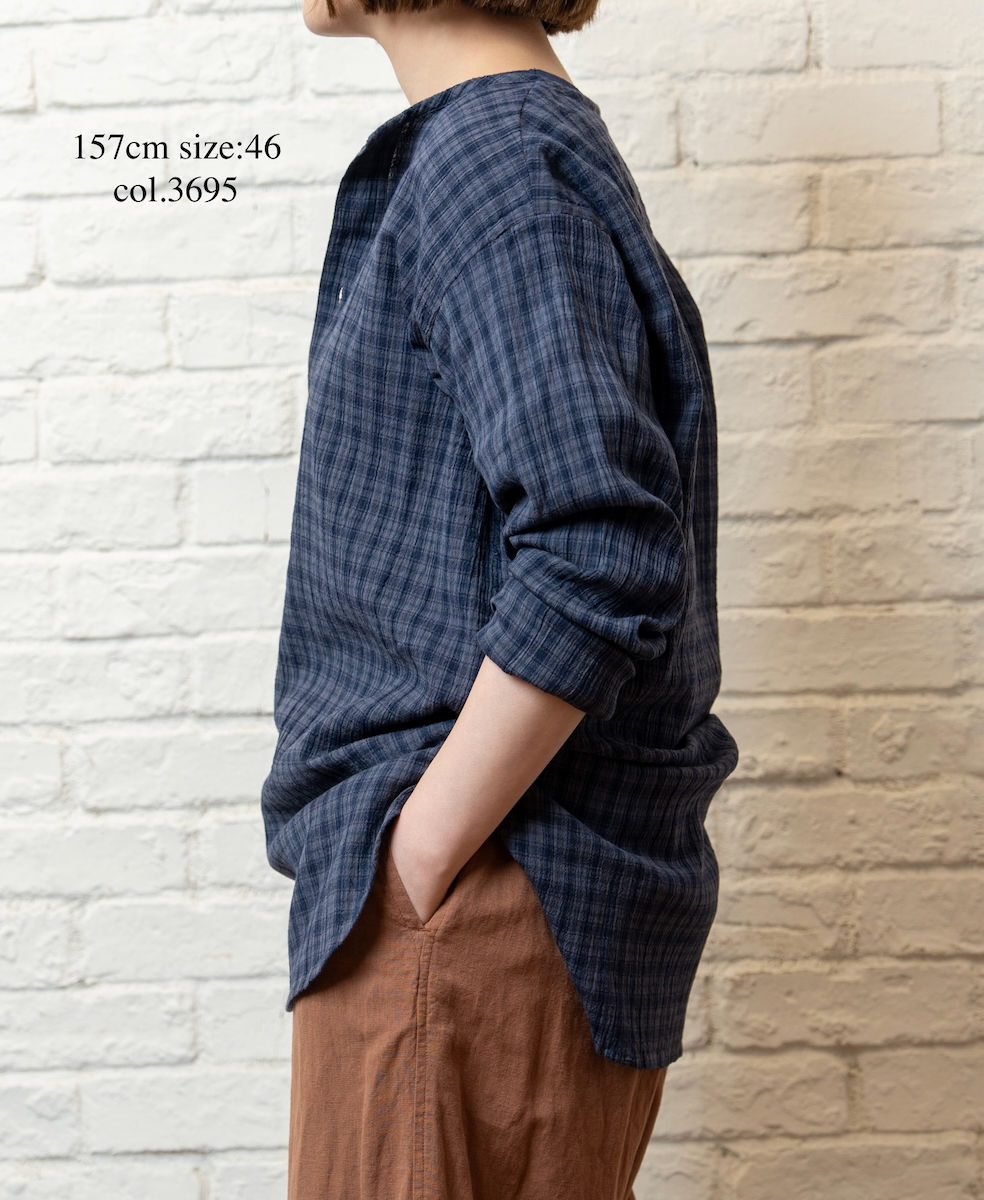 INHT2603CCD(シャツ) COTTON CHECK OVERDYE HENRY NECK SHIRT
