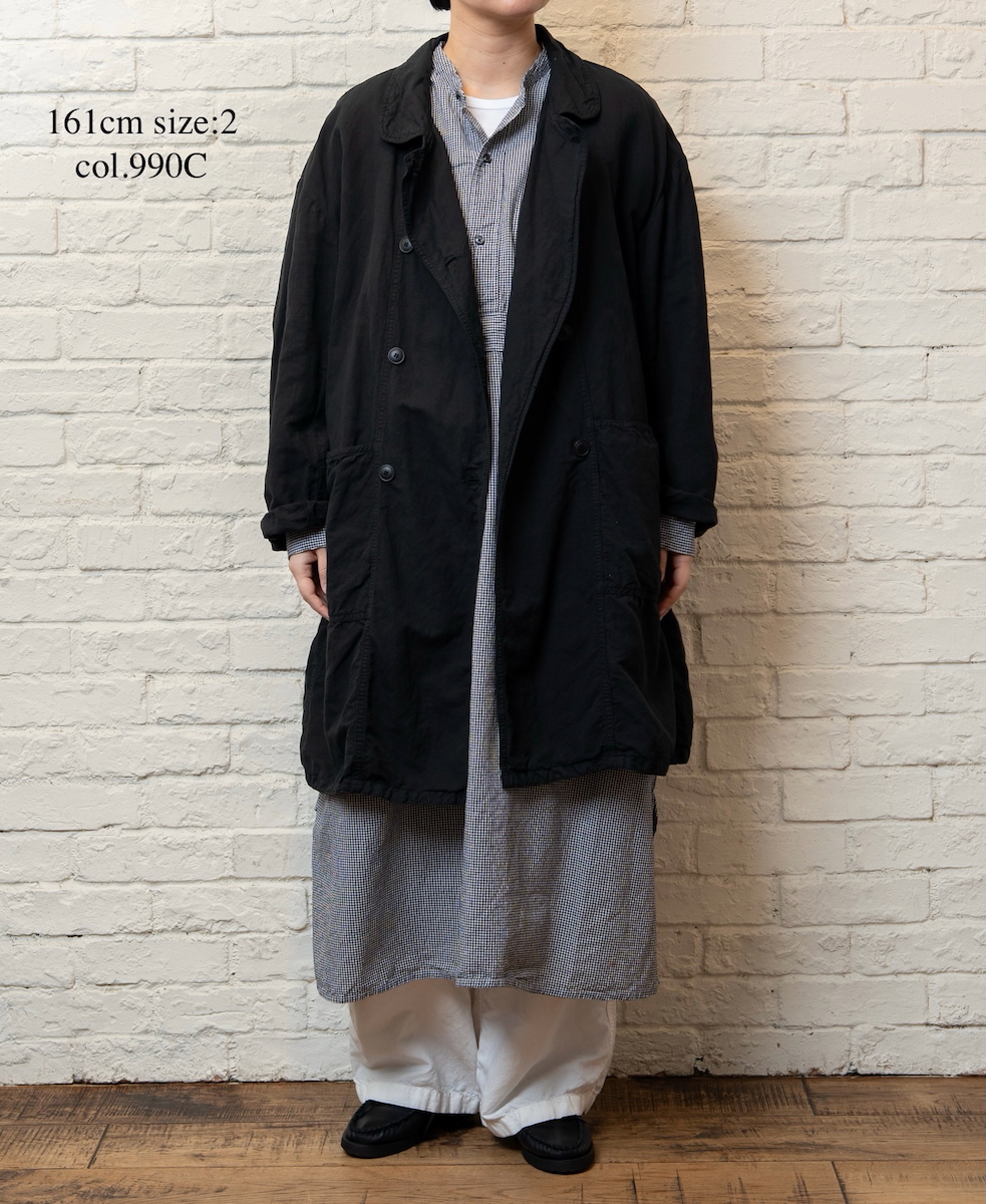 INAM2633C(ワンピース) SEERSUCKER GINGHAM CHECK WASH WORK GATHERED BANDED COLLAR DRESS SHIRT