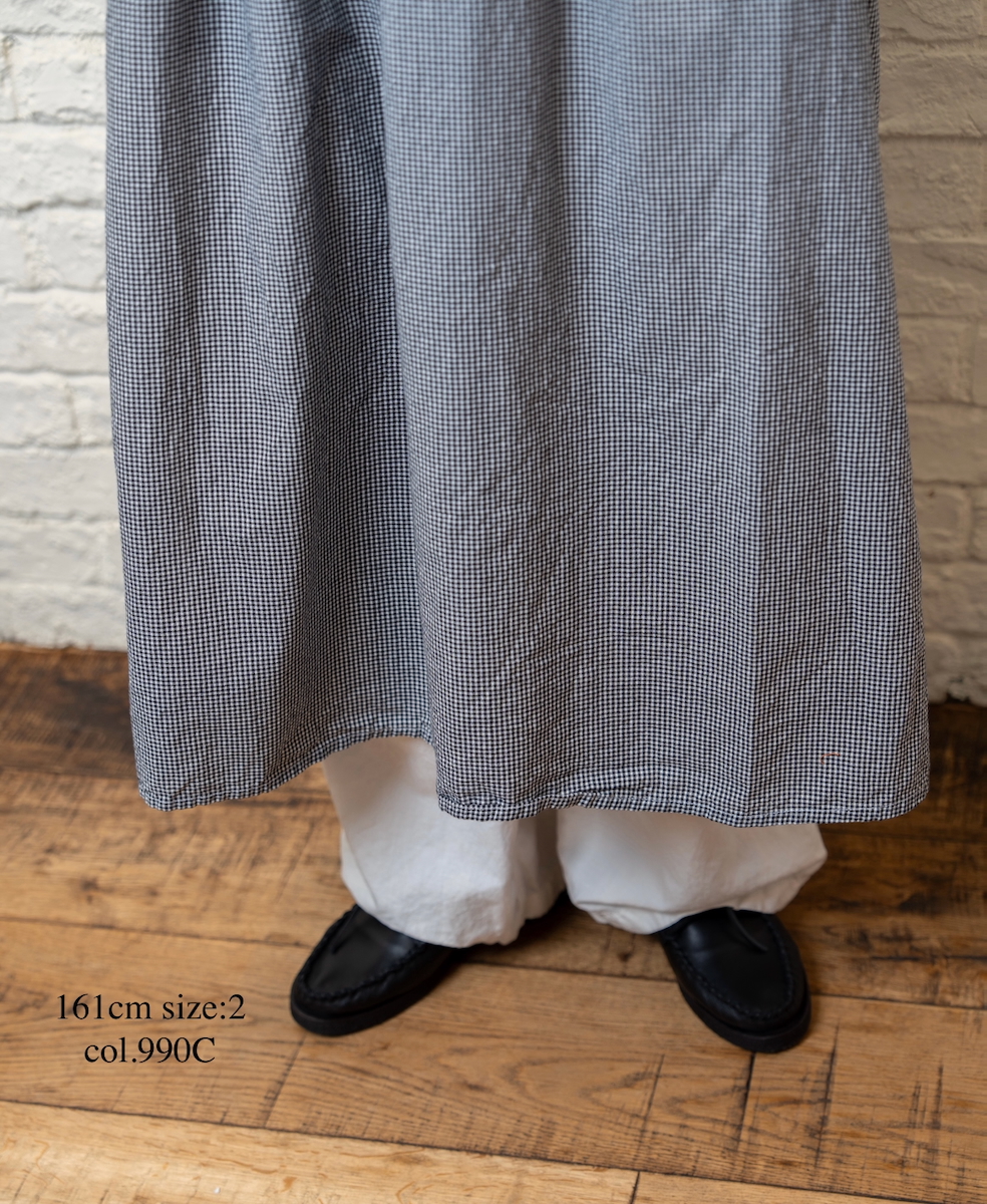 INAM2633C(ワンピース) SEERSUCKER GINGHAM CHECK WASH WORK GATHERED BANDED COLLAR DRESS SHIRT