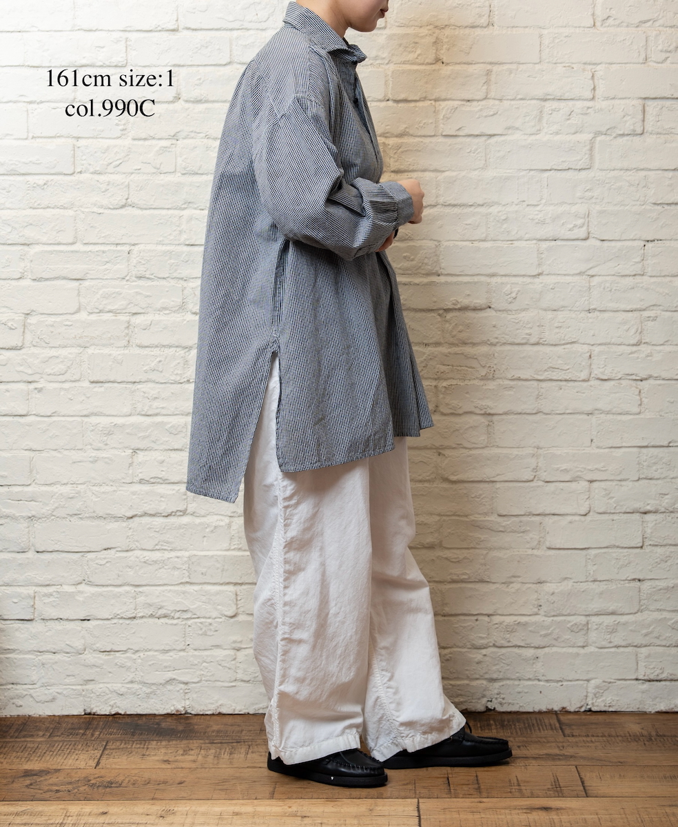 INAM2632C(シャツ) SEERSUCKER GINGHAM CHECK WASH WORK GATHERED SHIRT