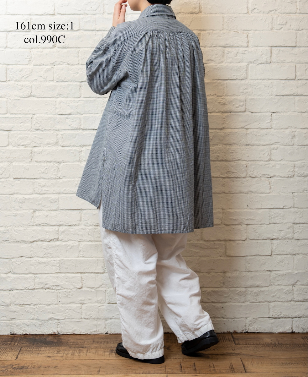 INAM2632C(シャツ) SEERSUCKER GINGHAM CHECK WASH WORK GATHERED SHIRT