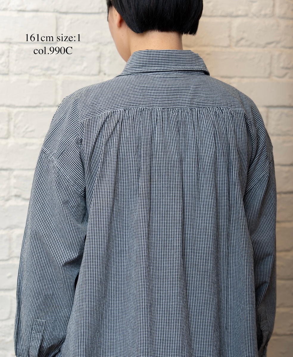 INAM2632C(シャツ) SEERSUCKER GINGHAM CHECK WASH WORK GATHERED SHIRT