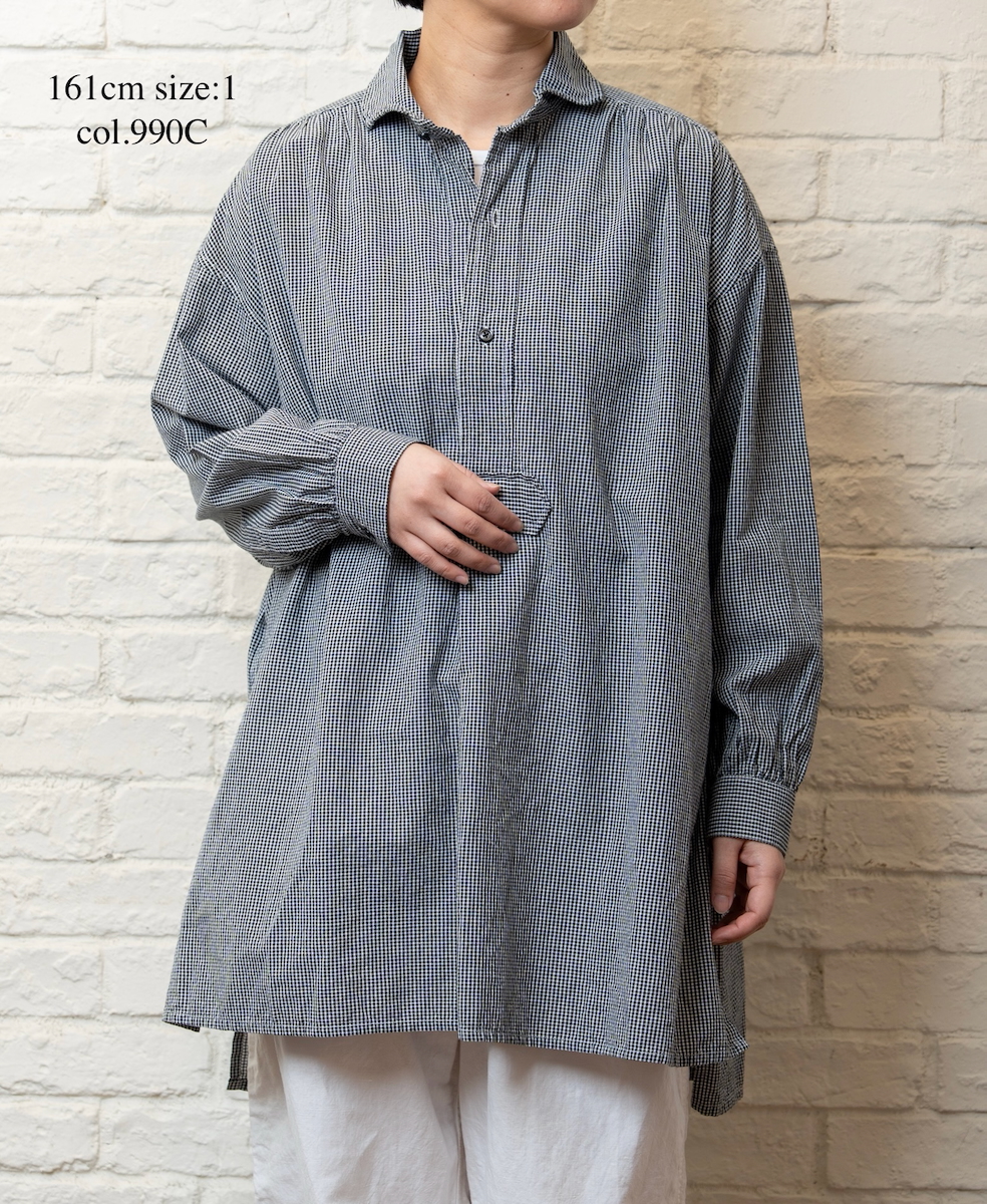 INAM2632C(シャツ) SEERSUCKER GINGHAM CHECK WASH WORK GATHERED SHIRT
