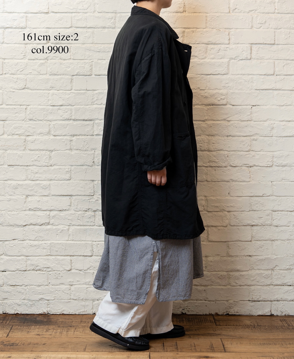 ISNAM2602D(ロングジャケット) LINEN COTTON PLAIN OVERDYE ROUND COLLAR DOUBLE LONG JACKET