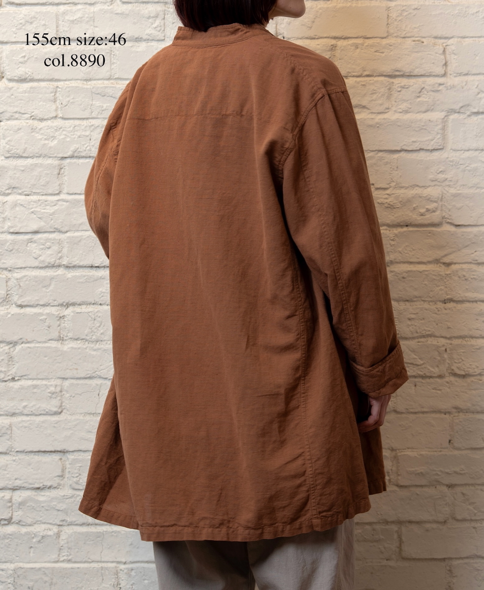 INHT2611CLD(ジャケット) COTTON LINEN PLAIN OVERDYE STAND COLLAR DOUBLE BREAST JACKET