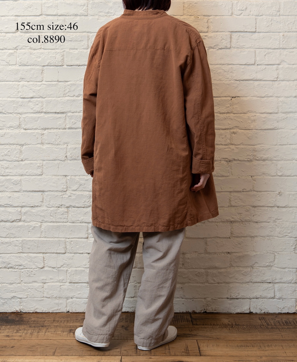INHT2611CLD(ジャケット) COTTON LINEN PLAIN OVERDYE STAND COLLAR DOUBLE BREAST JACKET