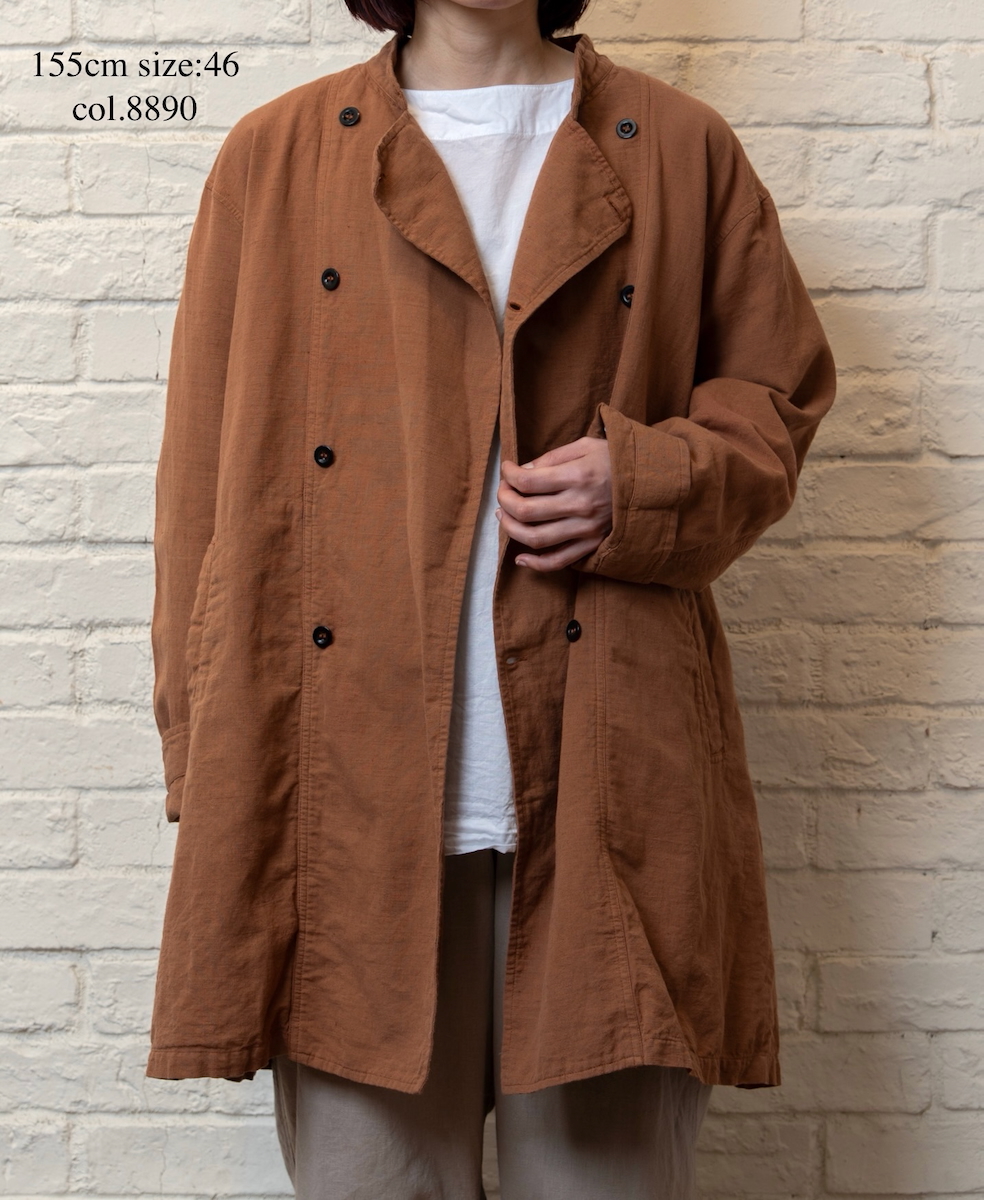 INHT2611CLD(ジャケット) COTTON LINEN PLAIN OVERDYE STAND COLLAR DOUBLE BREAST JACKET