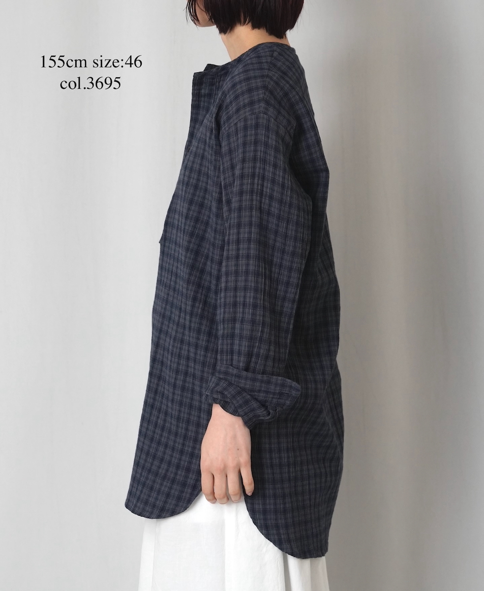 INHT2603CCD(シャツ) COTTON CHECK OVERDYE HENRY NECK SHIRT