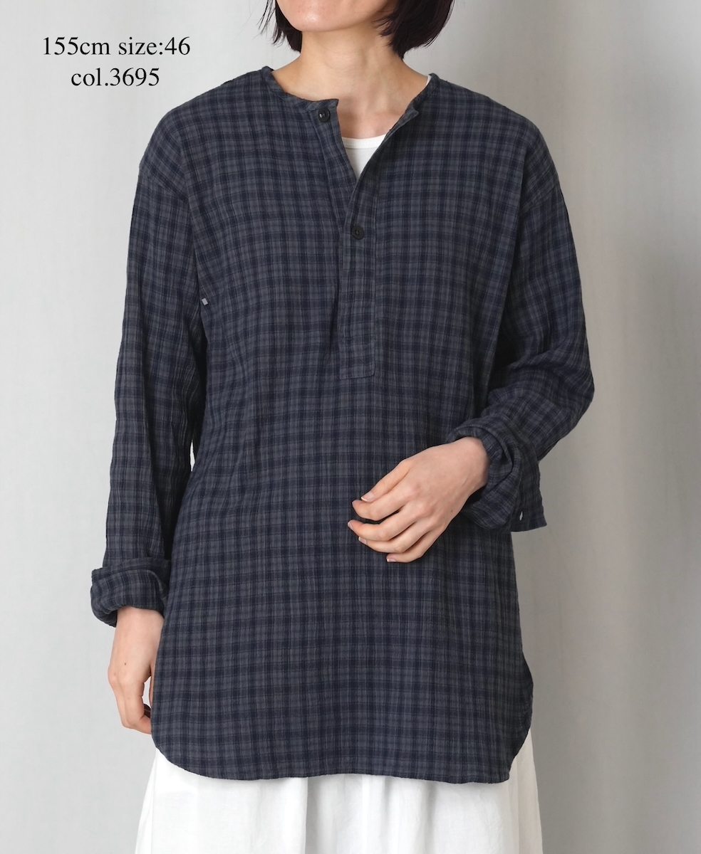INHT2603CCD(シャツ) COTTON CHECK OVERDYE HENRY NECK SHIRT