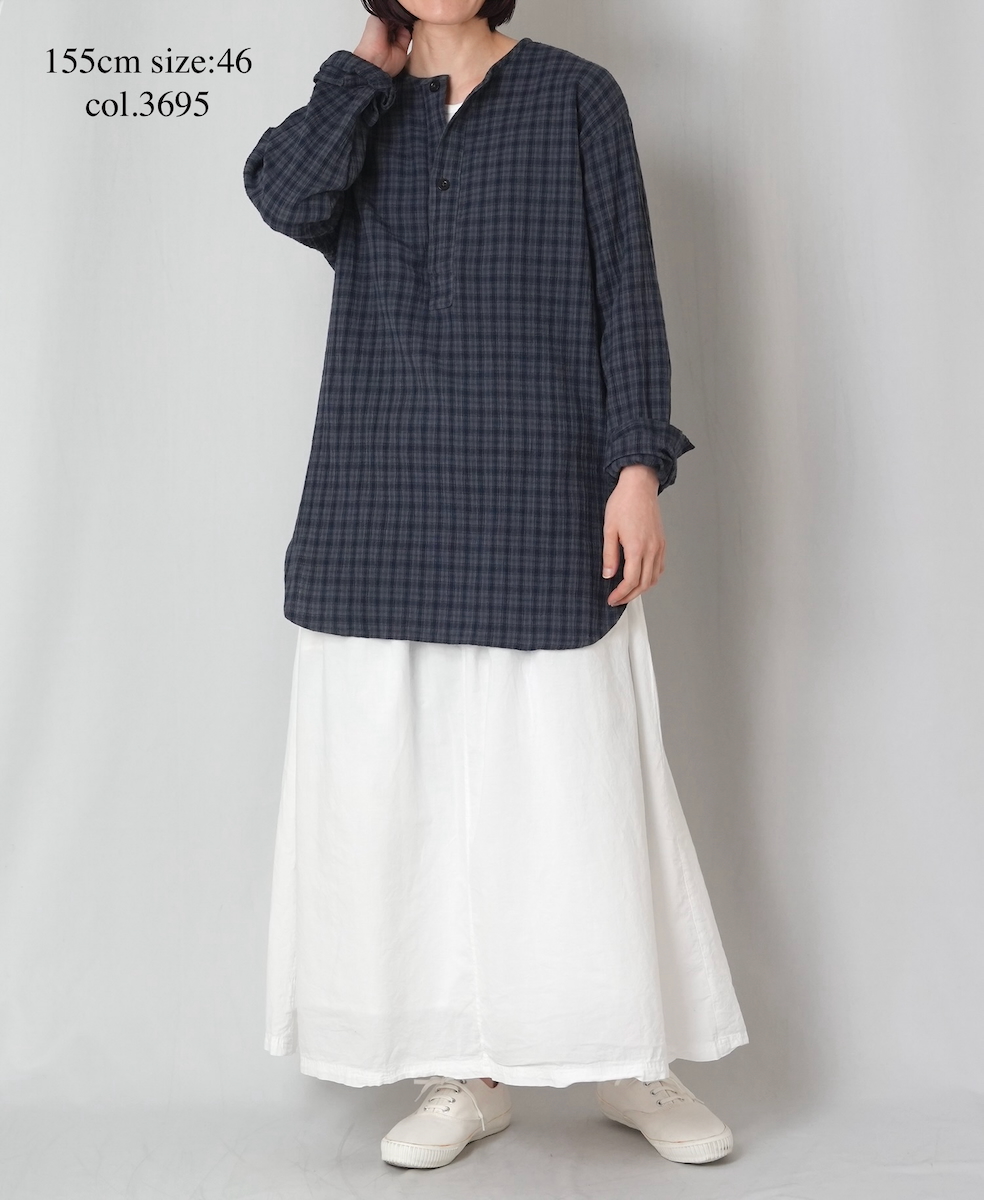 INHT2603CCD(シャツ) COTTON CHECK OVERDYE HENRY NECK SHIRT