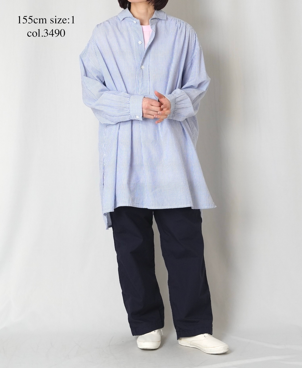 INAM2632S(シャツ) SEERSUCKER STRIPE WASH WORK GATHERED SHIRT