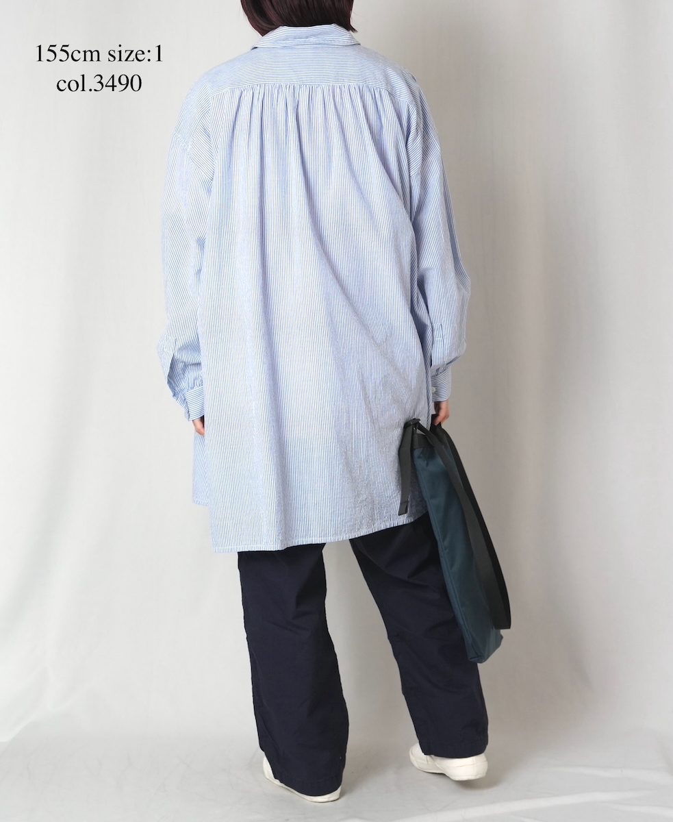 INAM2632S(シャツ) SEERSUCKER STRIPE WASH WORK GATHERED SHIRT