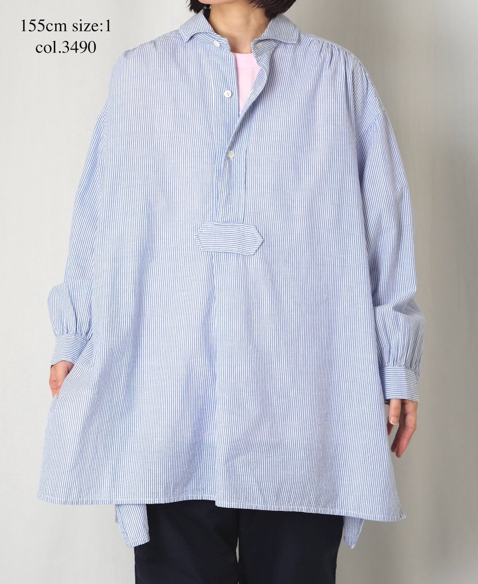 INAM2632S(シャツ) SEERSUCKER STRIPE WASH WORK GATHERED SHIRT