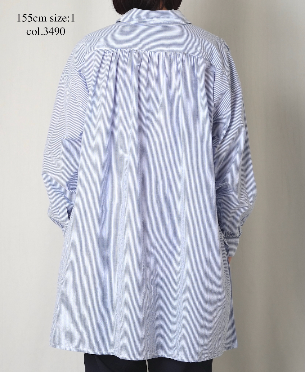 INAM2632S(シャツ) SEERSUCKER STRIPE WASH WORK GATHERED SHIRT