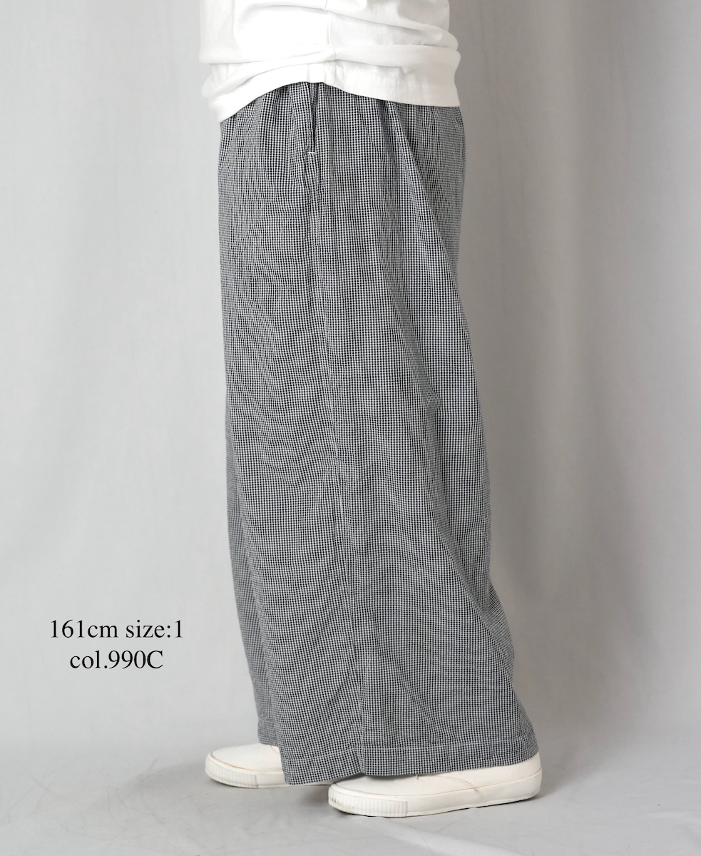 INAM2505C(パンツ) SEERSUCKER GINGHAM CHECK GATHERED EASY PANTS WITH LINING