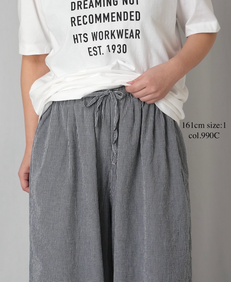 INAM2505C(パンツ) SEERSUCKER GINGHAM CHECK GATHERED EASY PANTS WITH LINING