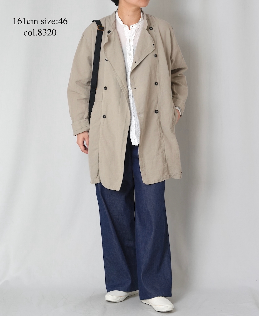 INHT2611CLD(ジャケット) COTTON LINEN PLAIN OVERDYE STAND COLLAR DOUBLE BREAST JACKET