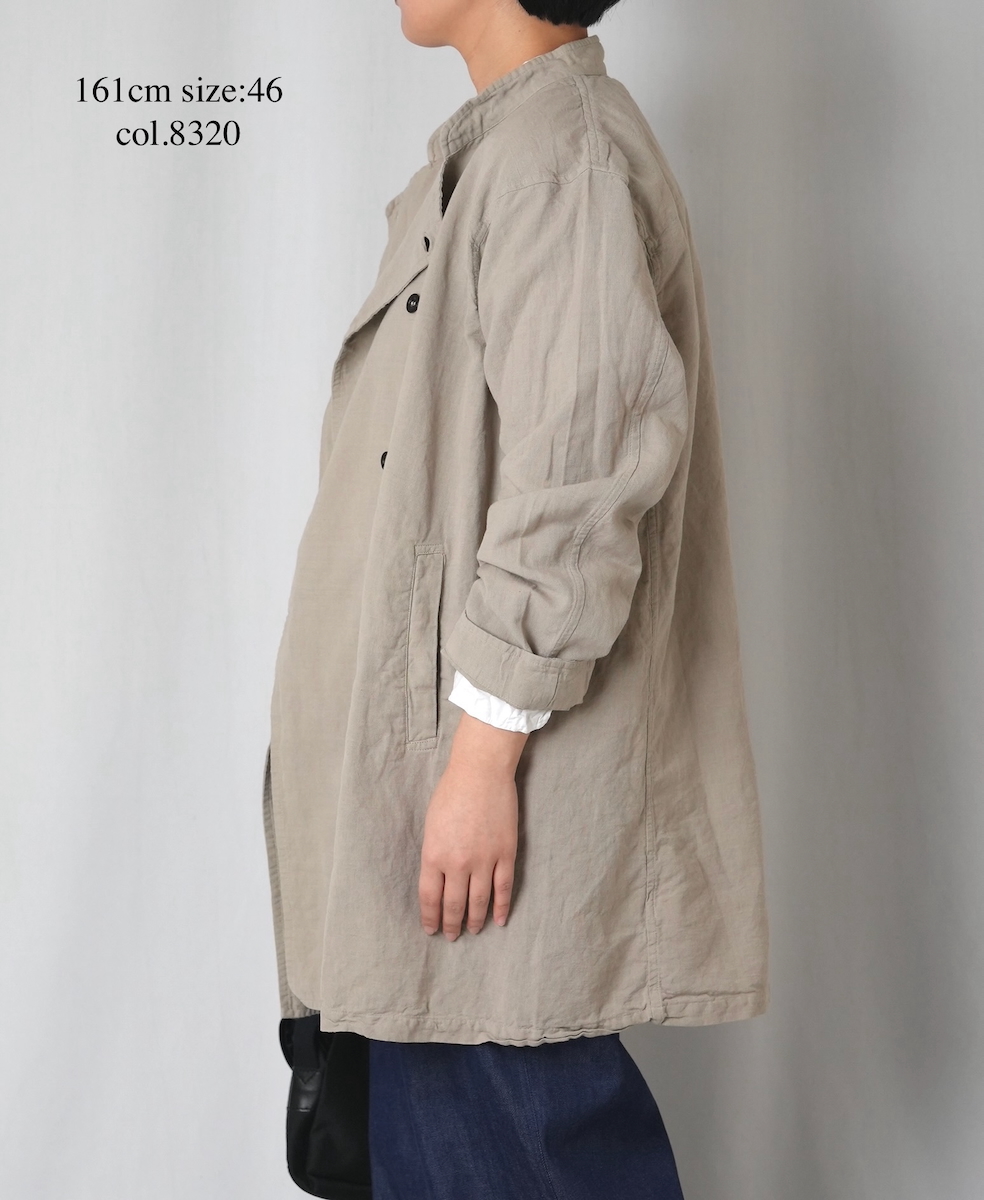 INHT2611CLD(ジャケット) COTTON LINEN PLAIN OVERDYE STAND COLLAR DOUBLE BREAST JACKET