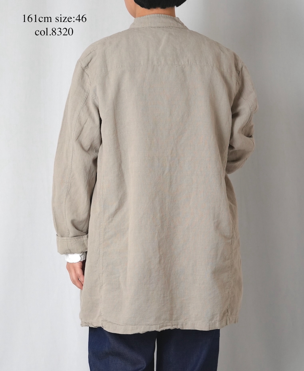 INHT2611CLD(ジャケット) COTTON LINEN PLAIN OVERDYE STAND COLLAR DOUBLE BREAST JACKET