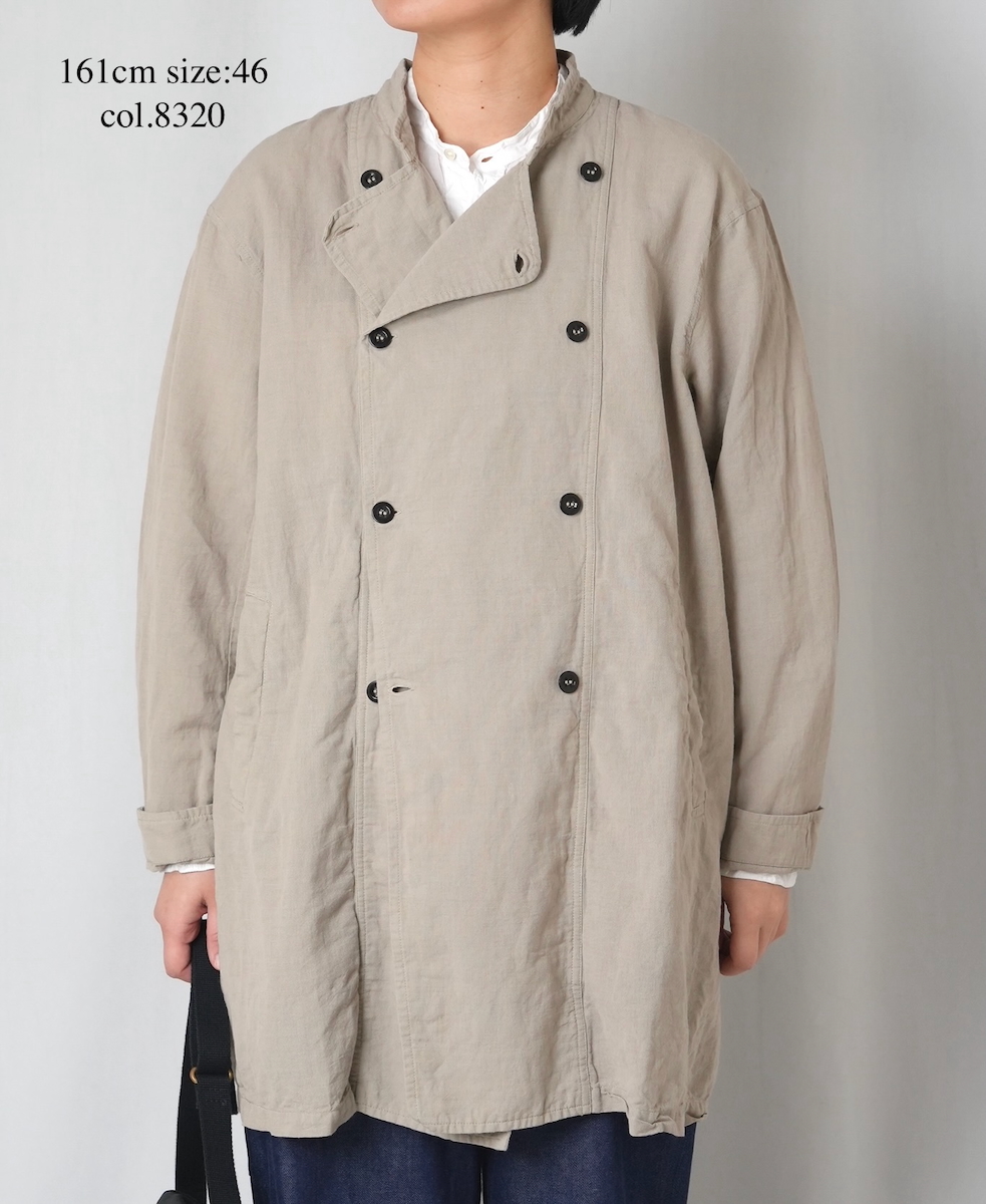 INHT2611CLD(ジャケット) COTTON LINEN PLAIN OVERDYE STAND COLLAR DOUBLE BREAST JACKET