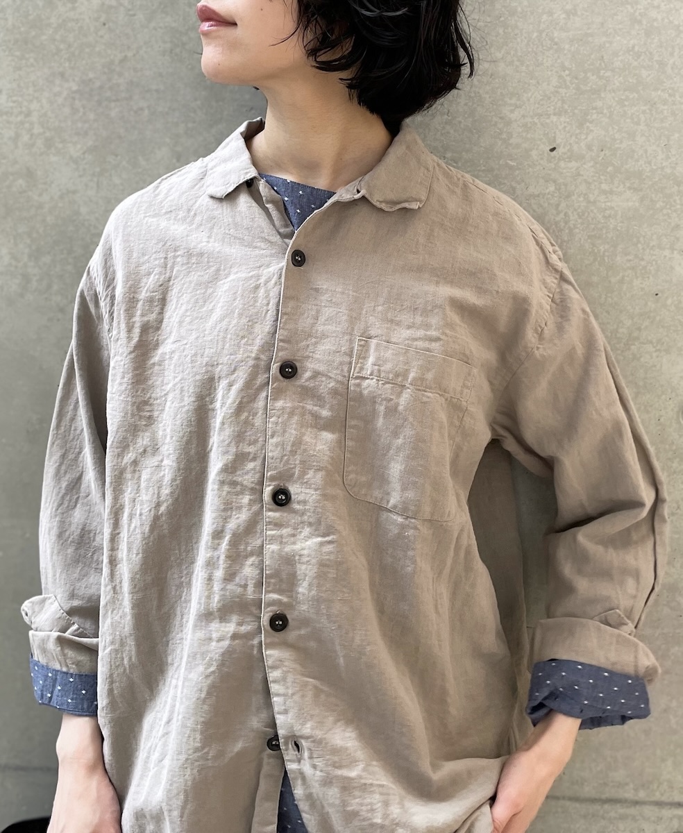 INHT2512CLD(シャツ) COTTON LINEN PLAIN OVERDYE ONE-UP COLLAR SHIRT